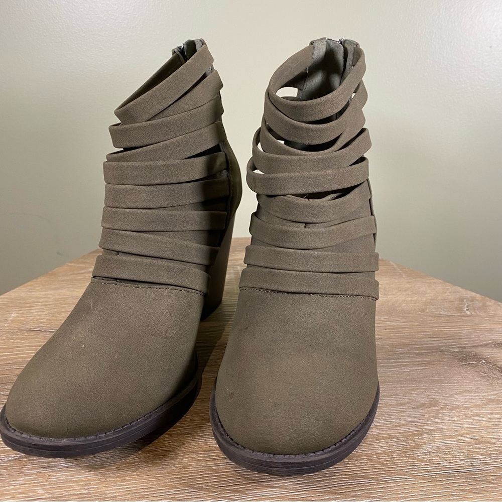 Olive Strappy Ankle Boots